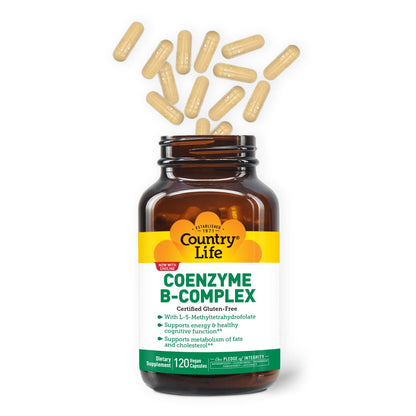 Country Life Coenzyme B-Complex, 120 Capsules | Supports Energy & Metabolism, Mood & Cognitive Function, Vegan, Gluten-Free, Bioavailable B Vitamins with Choline