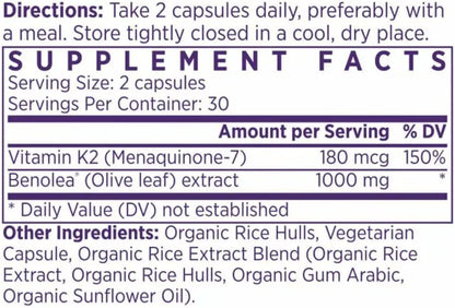 NAOMI BP Advanced - Olive Leaf Extract & Vitamin K2 for Healthy Blood Pressure & Arterial Flexibility Already in Normal Range - Patented Benolea® 1000mg + K2Vital® 180mcg, Vegan, 30-Day Supply