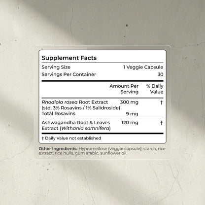 Blueprint Bryan Johnson Ashwagandha & Rhodiola Supplement – 120mg Ashwagandha + Rhodiola Root – Daily Adaptogen Capsules for Stress Support, Mood Balance, Energy & Focus – 30 Vegan Capsules