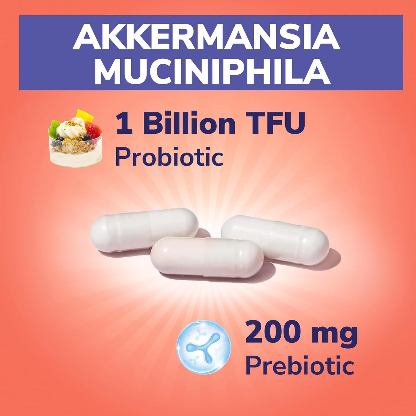Vitalibre Akkermansia Muciniphila Probiotic 1 Billion TFU, w/Natural Prebiotic Inulin, Naturally Increases GLP-1, Healthy Digestion & Metabolism, Probiotic Supplement for Women & Men, 30 Capsules