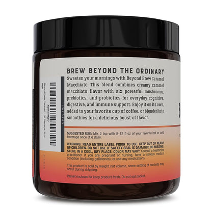 Live Conscious Beyond Brew - Coffee Alternative - Low Caffeine - Mushroom Complex w/Lion’s Mane, Reishi, Cordyceps & Chaga for Sustained Focus, Energy & Immunity - w/Prebiotics & Probiotics - 30