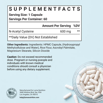 Luma Nutrition NAC Supplement N-Acetyl Cysteine 600 mg - 60 Capsules
