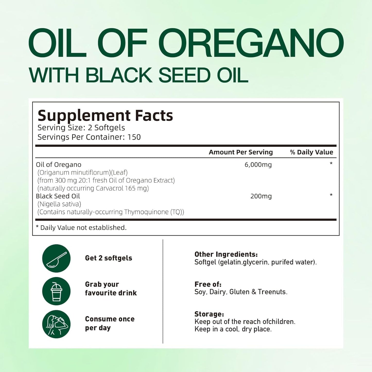 VivoNu Oil of Oregano Capsules, Balanced Oil of Oregano with Black Seed Oil, Organic OreganoOil Softgels,Carvacrol,Thymoquinone, Non-GMO (600pcs/2Bags)