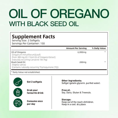 VivoNu Oil of Oregano Capsules, Balanced Oil of Oregano with Black Seed Oil, Organic OreganoOil Softgels,Carvacrol,Thymoquinone, Non-GMO (600pcs/2Bags)
