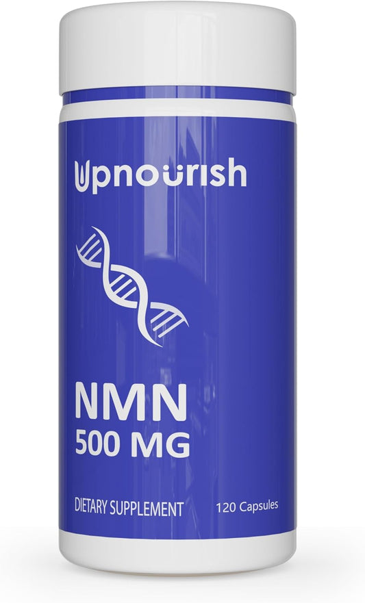 UpNourish NMN 500mg 120 Capsules - Beta Nicotinamide Mononucleotide NAD Supplement - Nicotinamide Riboside Alternative for Women & Men