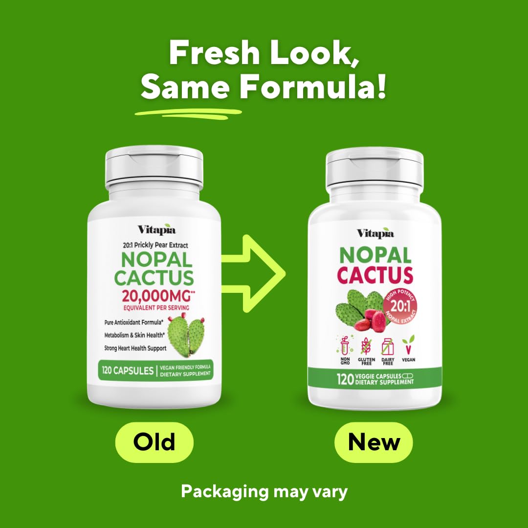Vitapia Nopal Cactus Extract for Antioxidant, Skin, Metabolism, Wellness, Heart Health Support - 120 Veggie Capsules - Non GMO, Gluten Free Supplement