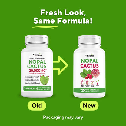 Vitapia Nopal Cactus Extract for Antioxidant, Skin, Metabolism, Wellness, Heart Health Support - 120 Veggie Capsules - Non GMO, Gluten Free Supplement