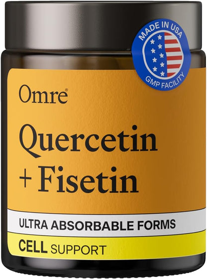 OMRE Quercetin and Fisetin Supplements - Third-Party Tested Senolytic Supplements for Aging Support - 500mg Quercetin Phytosome and 100mg Fisetin - Highly Bioavailable Forms