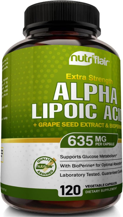 NutriFlair Alpha Lipoic Acid 600mg - with Grape Seed & BioPerine, 120 Caps