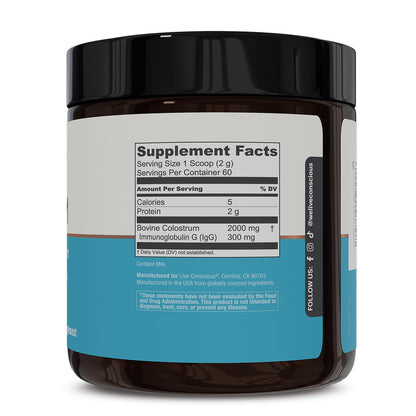 Live Conscious Colostrum Powder - Grass Fed Colostrum Supplement with Lactoferrin for Iron Absorption - Bovine Colostrum an Immune System Supplement