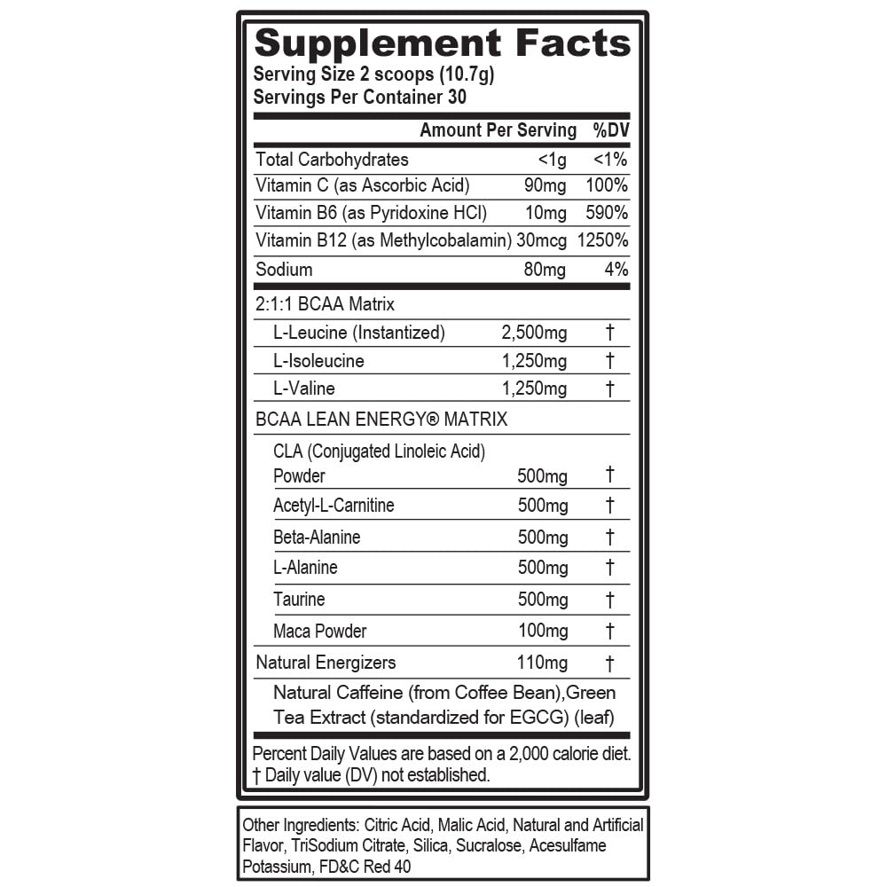 EVL BCAA Lean Energy Powder - Pre Workout Green Tea Fat Burner Support with BCAAs Amino Acids and Clean Energizers - Post Workout Recovery Drink for Lean Muscle Recovery - Cherry Limeade