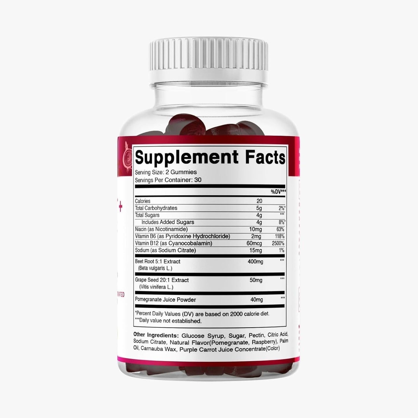 Vitamatic Beet Root Gummies with B6, B12, Grape Seed, Pomegranate & Nicotinamide – Plant-Based Extract – Vegan, Non-GMO – Botanical Supplement Gummies – 60 Count