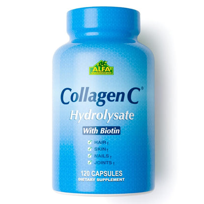 ALFA VITAMINS CollagenC Collagen Hydrolysate Capsules with Biotin - Anti-Aging Nutritional Supplement for Skin, Nails & Hair Rejuvenation - Supports Bone & Muscle - Made in USA - 180 Capsules - 1 Pack