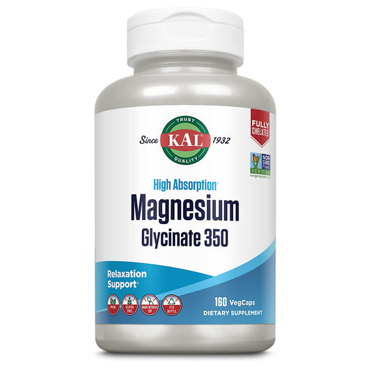 KAL Magnesium Glycinate, New & Improved Fully Chelated High Absorption Formula with BioPerine, Bisglycinate Chelate for Stress, Relaxation, Muscle & Bone Health Support, 60 Servings, 240 VegCaps