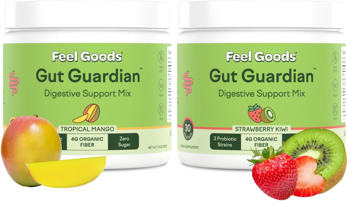 Feel Goods Gut Guardian Fiber Bundle - Strawberry Kiwi & Mango, 60 Ct | Digestion Plus Bundle, Digestive Health, Organic Fiber, Probiotics & Prebiotics, Sugar-Free, Non-GMO & Vegan for Men & Women