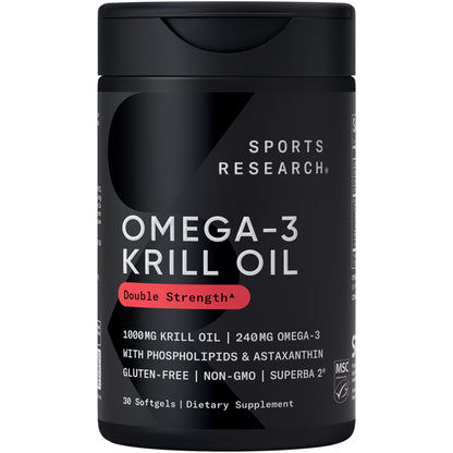 Sports Research Krill Oil Supplement with EPA & DHA Omega 3, Phospholipids & Astaxanthin from Antarctic Krill - Highest Concentration of Krill Oil for Men & Women - 1000mg, 60 Softgel Capsules