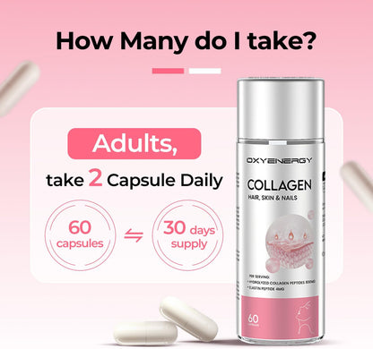 OxyEnergy GLP Supplement & Collagen Peptides Capsules for Women, 800mg Hydrolyzed Collagen