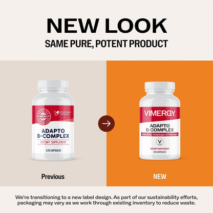 Vimergy Adapto B Complex, 120 Servings – High Potency with 8 B Vitamins, Rhodiola & Hawthorn Berry – Supports Mental Energy, Cognition, Mood - Non-GMO, Kosher, Vegan, No Gluten, No Soy