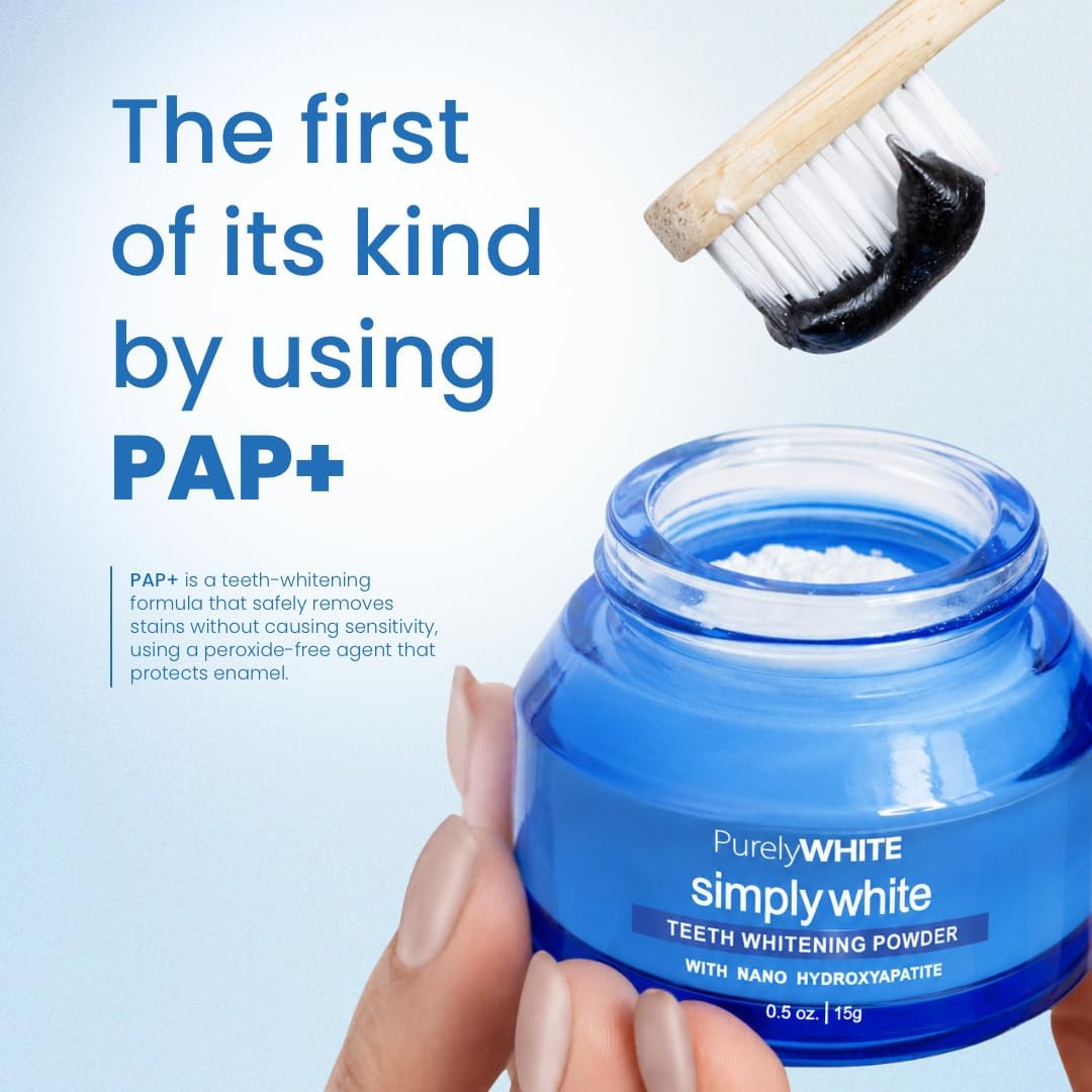 PurelyWHITE DELUXE, Updated Design Whitening Powder - Removes Stains, No Sensitivity - Enamel-Safe Toothpaste Whitening Powder for Coffee, Tea, Food, and Wine.