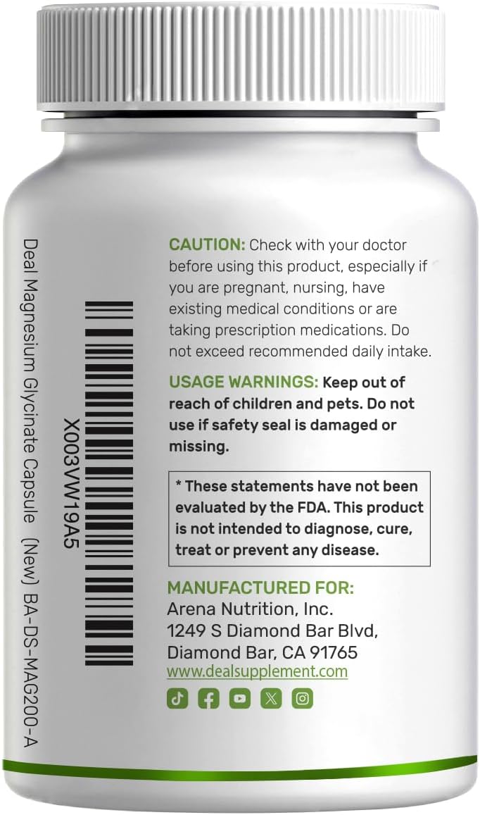 Magnesium Glycinate 500mg Per Capsule (1000mg Per Serving) Plus Vitamin C, 240 Capsules – 100% Chelated for Easy Absorption – Essential Mineral Supplement