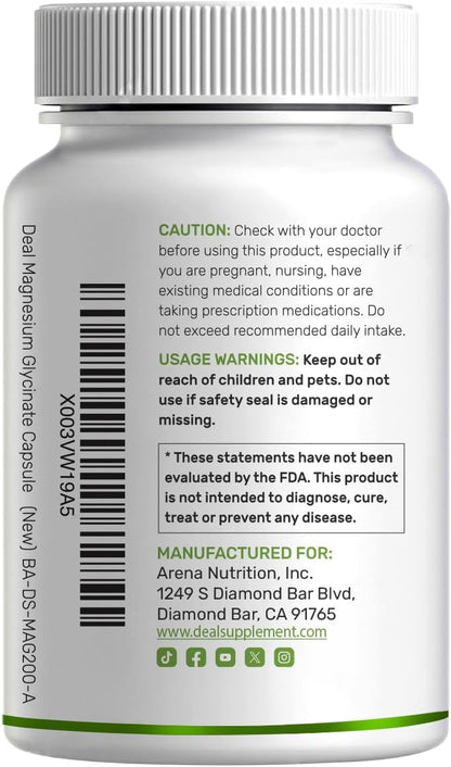 Magnesium Glycinate 500mg Per Capsule (1000mg Per Serving) Plus Vitamin C, 240 Capsules – 100% Chelated for Easy Absorption – Essential Mineral Supplement
