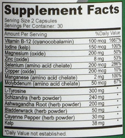 NusaPure Premium Thyroid Support Supplement (Non-GMO) 120 caps for with Ashwaganda