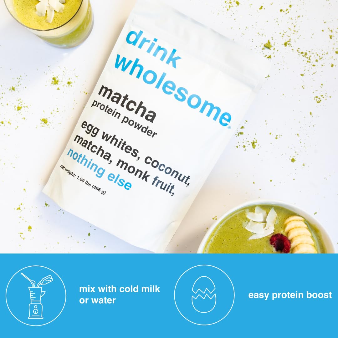drink wholesome Matcha Egg White Protein Powder | for Sensitive Stomachs | Easy to Dige