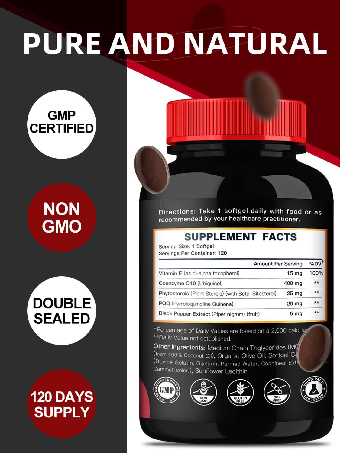 DRFOSTER Coq10 400mg Softgels Ubiquinol with PQQ & Vitamin E, Olive Oil, Heart, Brain & Energy Support - 120 Days Supply