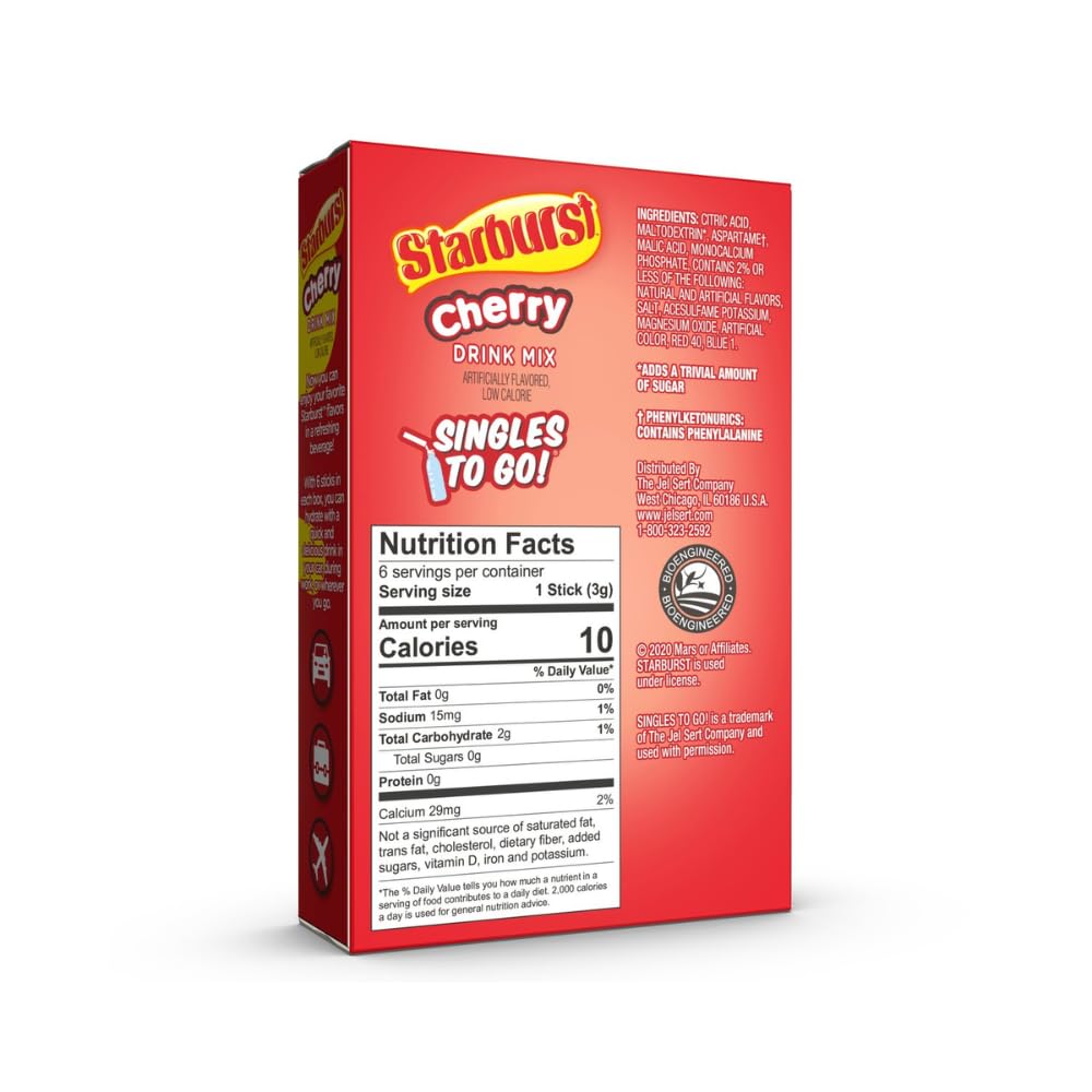 Starburst Singles To Go Powdered Drink Mix, All Pink Strawberry, 3 Boxes with 6 Packets Each - 18 Total Servings, Sugar-Free Drink Powder, Just Add Water, 6 count (Pack of 3)