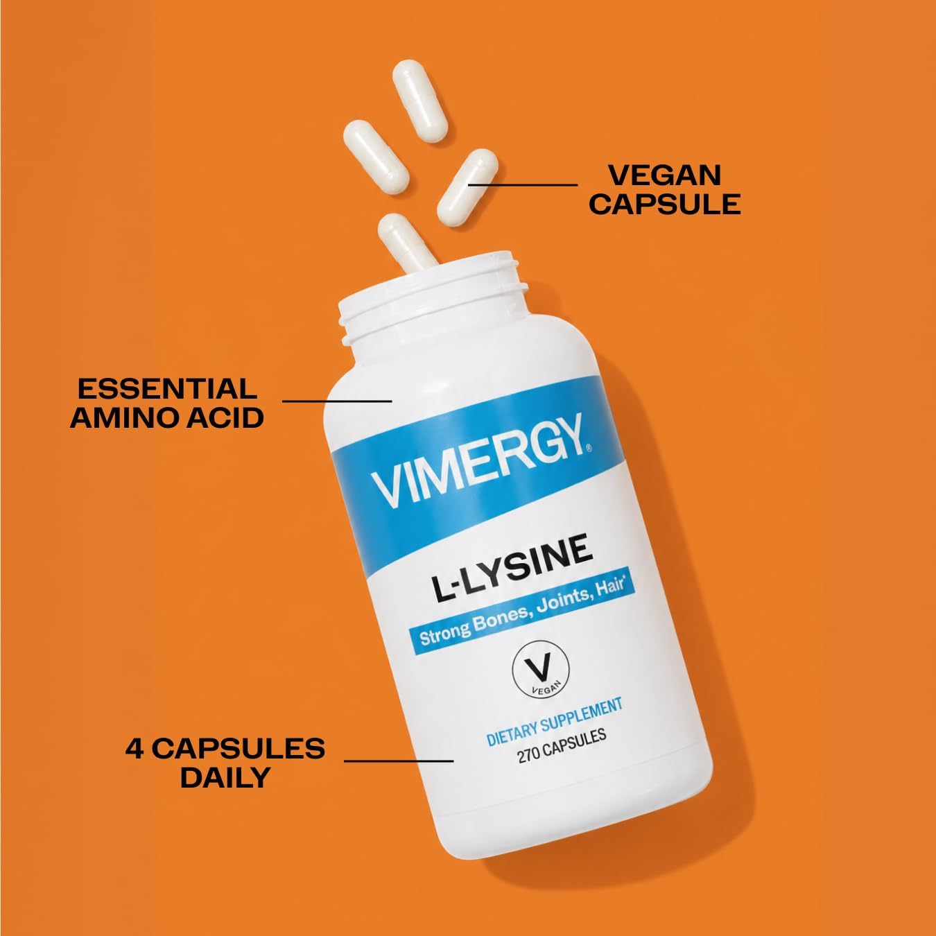 Vimergy L-Lysine – Promotes Healthy Skin, Hair & Nails* – Supports Healthy Metabolism* – Vegan, Non-GMO & Gluten-Free – 270 Capsules