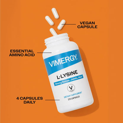 Vimergy L-Lysine – Promotes Healthy Skin, Hair & Nails* – Supports Healthy Metabolism* – Vegan, Non-GMO & Gluten-Free – 270 Capsules