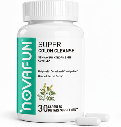 Super Colon Cleanse Detox Supplement with Senna Leaf, Psyllium Husk & Probiotics – Supports Bloating Relief & Gut Health, 30 Capsules (15 Servings)