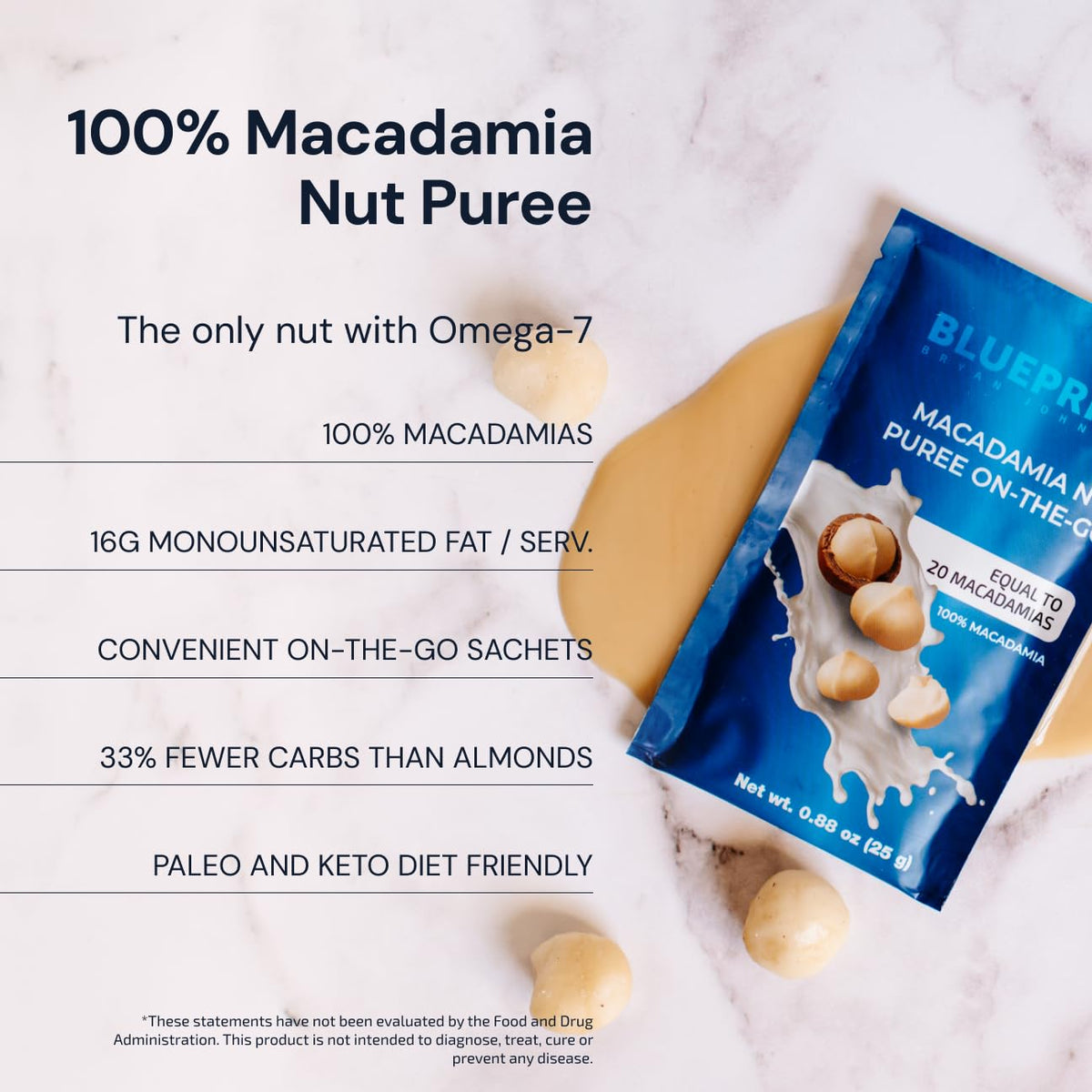 Blueprint Bryan Johnson Raw Macadamia Nuts - No Palm Oil - Keto and Low Carb Snack - No Added Sugar, Vegan, Non GMO, Keto and Paleo Friendly (4 Ounces) (Pack of 2)