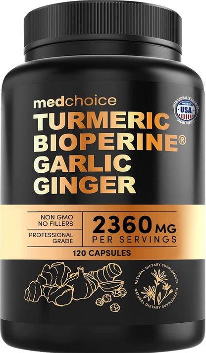 10-in-1 Sleep Melatonin 6mg Capsules (90ct) - Melatonin for Adults with L-Theanine, 5HTP, GABA, Magnesium - 4-in-1 Turmeric Curcumin with Bioperine 2360mg (120ct) - 95% Curcuminoids with Black Pepper