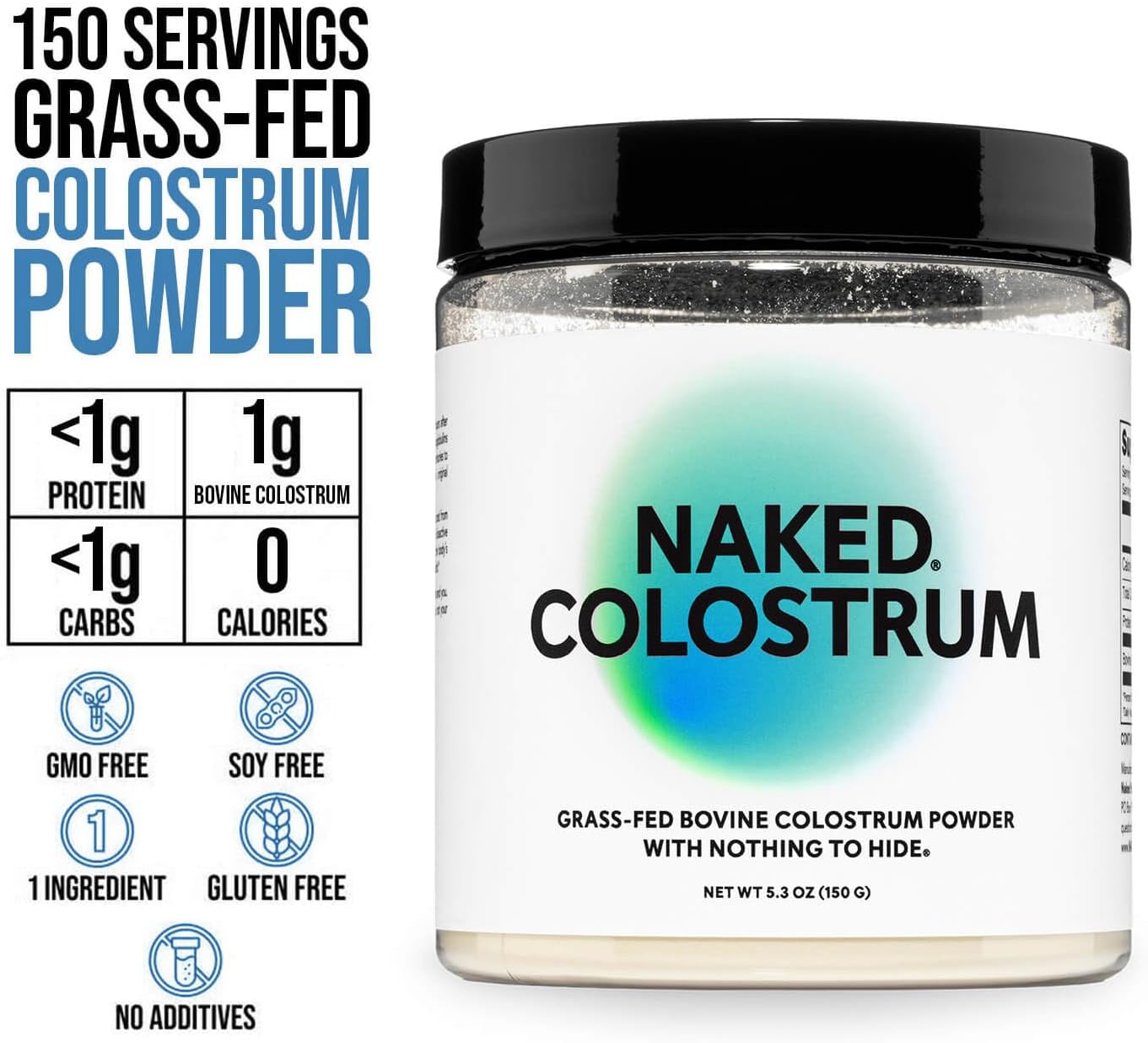 NAKED Colostrum Powder – 100% Grass-Fed Bovine Colostrum Supplement from US Farms | Tested at 20%+ IgG | Gut Health, Immunity, Recovery & Skin Support - 150 Servings