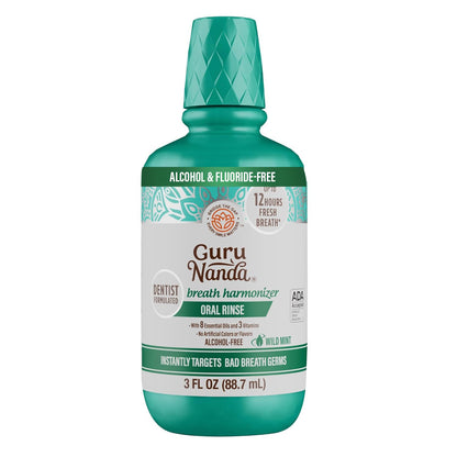 GuruNanda Fresh Breath Mouthwash – 12-Hour Fresh Breath & Helps Fight Bad Breath – ADA Accepted, Alcohol & Fluoride-Free Oral Rinse, Wild Mint - 16 oz, Pack of 2