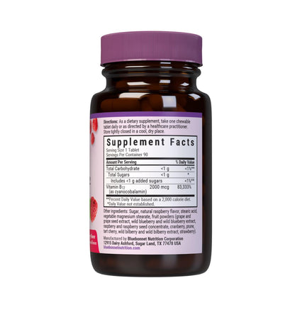 BlueBonnet Nutrition Earth Sweet Vitamin B12 1000 mcg & Folic Acid 400mcg - Brain Health & Energy Vitamins for Women & Men - Vegan, Gluten-Free Raspberry B 12 Vitamin - 90 Chewable Tablets