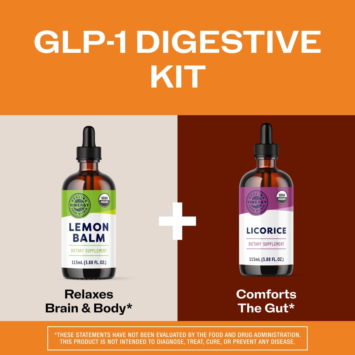 Vimergy GLP-1 Digestive Kit* – Lemon Balm (115ml) + Licorice (115ml) – Digestive + Stress Support – Organic, Vegan, Kosher – Fast-Absorbing Liquid Extracts – Herbal Tea Companion for GLP-1 Users