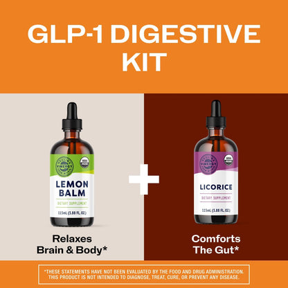 Vimergy GLP-1 Digestive Kit* – Lemon Balm (115ml) + Licorice (115ml) – Digestive + Stress Support – Organic, Vegan, Kosher – Fast-Absorbing Liquid Extracts – Herbal Tea Companion for GLP-1 Users