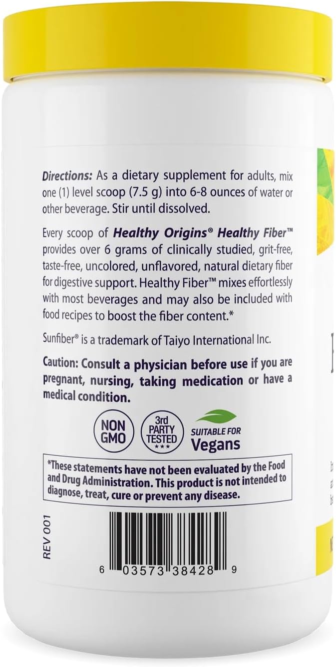 Healthy Origins Healthy Fiber Powder 7.9 oz (225g) - Featuring Sunfiber Partially Hydrolyzed Guar Gum (PHGG) - Supports Digestive Regularity, Intestinal Health & Prebiotic Care