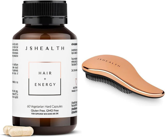 JSHealth Hair Formula Vitamins for Hair Growth and Energy with Zinc and Iodine, 60 Capsules Hair Brush - Virtual Bundle