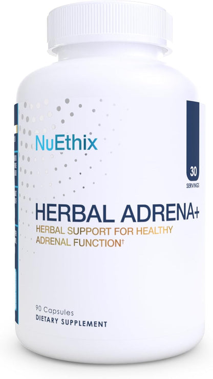 NuEthix Formulations Herbal Adrena+, Adrenal Support Supplements for Women & Men, Cortisol Support, Improve Energy Levels & Mood, Includes Cordyceps & Ashwagandha, Non-GMO, Gluten Free, 30 Servings