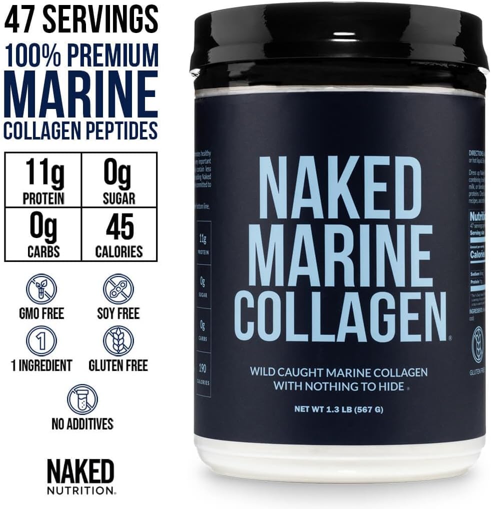NAKED Marine Collagen Peptides Protein Powder - Unflavored - from Wild Caught Cod - Paleo Friendly, Non-GMO, Soy-Free, Gluten-Free - 47 Servings