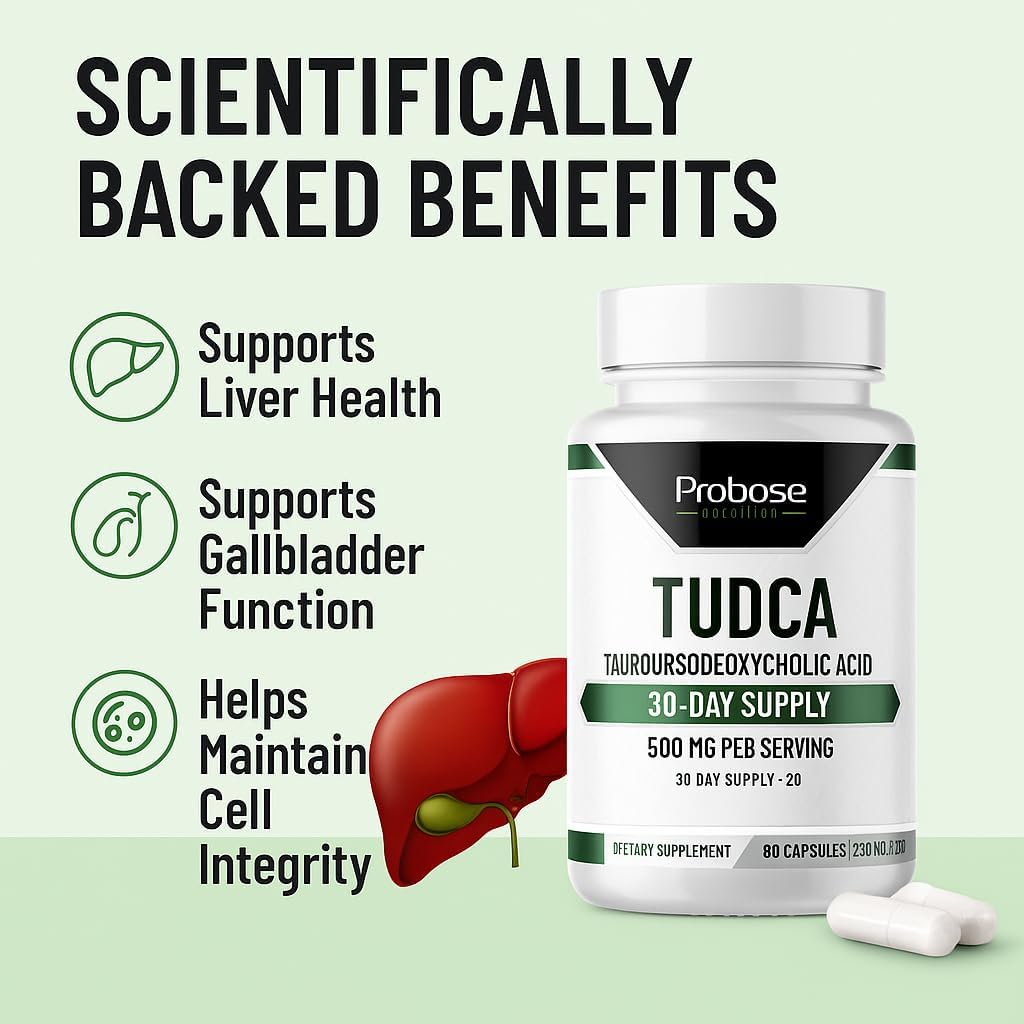 Probase Nutrition TUDCA – Premium Liver Support, Cleanse, Detox and Repair Supplement – 500mg Per Serving – 60 Capsules – High Purity Bile Salt Formula – Vegan, Non-GMO
