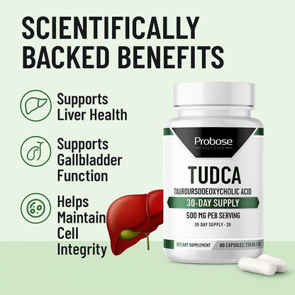 Probase Nutrition TUDCA – Premium Liver Support, Cleanse, Detox and Repair Supplement – 500mg Per Serving – 60 Capsules – High Purity Bile Salt Formula – Vegan, Non-GMO
