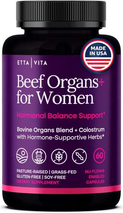 Primal Beef Organ Supplement for Women with Grass-Fed/Finished Ovary, Uterus, Liver, Kidney, Heart, Bone Matrix, Colostrum, Maca, Ashwagandha, Shatavari & Chasteberry - Energy Support - Made in USA