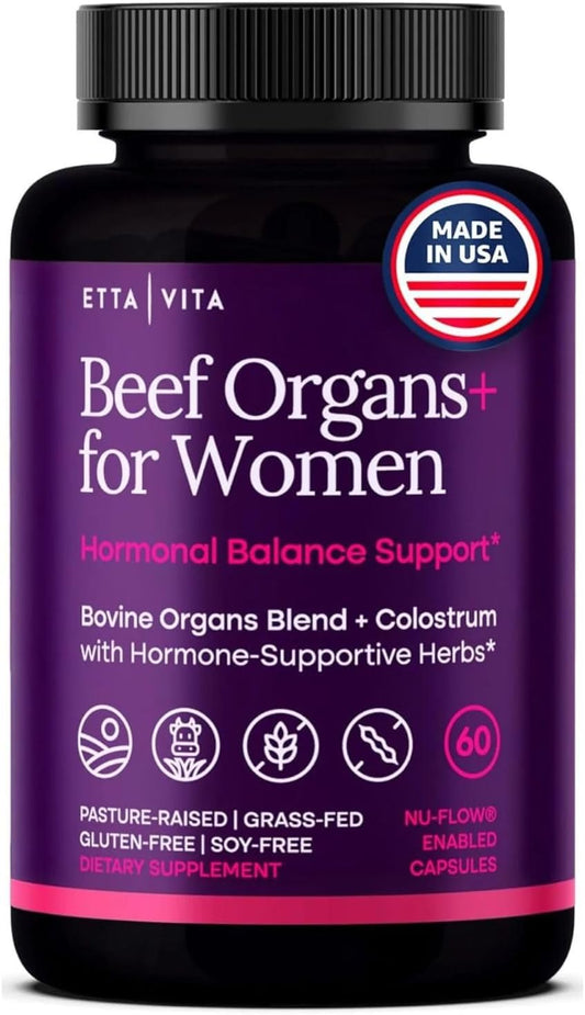 Primal Beef Organ Supplement for Women with Grass-Fed/Finished Ovary, Uterus, Liver, Kidney, Heart, Bone Matrix, Colostrum, Maca, Ashwagandha, Shatavari & Chasteberry - Energy Support - Made in USA