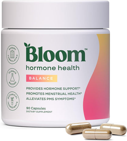 Bloom Nutrition Hormone Support Capsules for Women, Balance, 30 Servings | Cortisol Support, Menstrual Health, PMS Symptoms, Pomegranate Extract, Chaste Tree Berry & Dong Quai Root