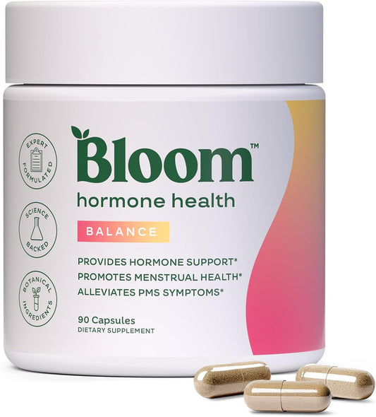 Bloom Nutrition Hormone Support Capsules for Women, Balance, 30 Servings | Cortisol Support, Menstrual Health, PMS Symptoms, Pomegranate Extract, Chaste Tree Berry & Dong Quai Root