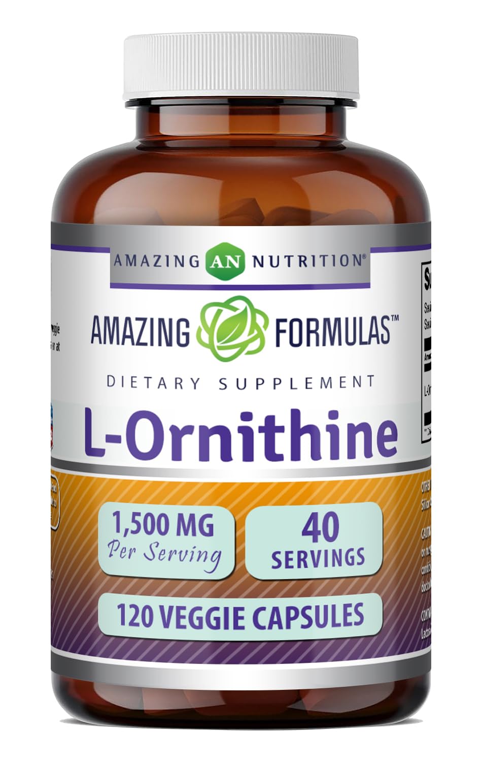 Amazing Formulas L-Ornithine 1500 Mg Per Serving Veggie Capsules Supplement | Non-GMO | Gluten Free | Made in USA (120 Count)